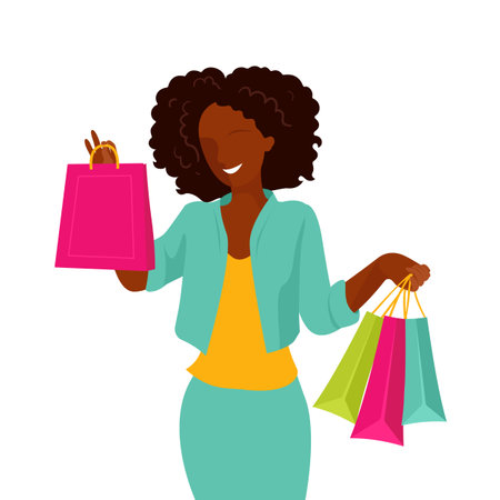 African american woman shopping on sale. Vectorのイラスト素材