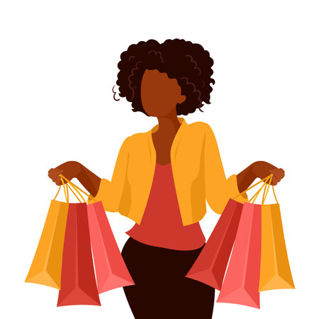 African american woman shopping on sale. Vectorのイラスト素材