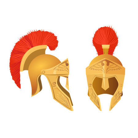 Gladiator helmet set. Roman ancient military armoring for head. Vectorのイラスト素材
