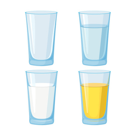 Glass of water, juice and milk and empty set. Vectorのイラスト素材