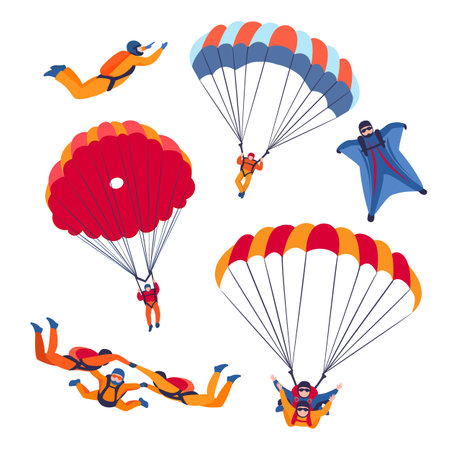 Parachute jump kinds set. Skydiving extreme sport. Vectorのイラスト素材