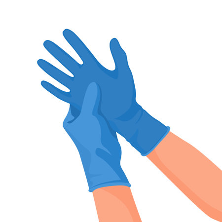 Hospital doctor wearing medical latex gloves on hands. Vectorのイラスト素材