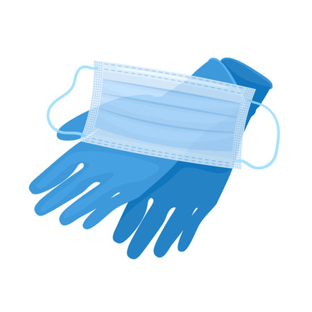 Medical gloves and mask isolated on white background. Health care protection and safety equipment from virus. Vectorのイラスト素材