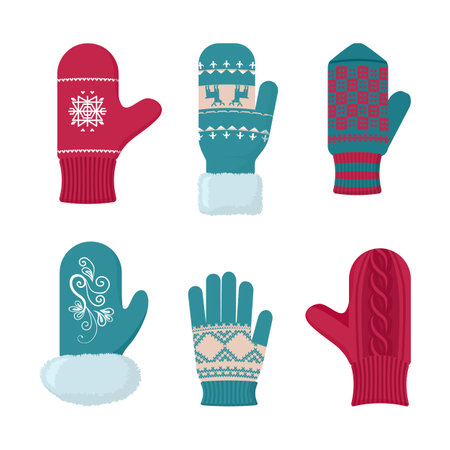 Gloves winter set. Fashion accessory for cold season. Vectorのイラスト素材
