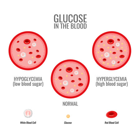 Glucose levels infographic. Vessel and blood health. Vectorのイラスト素材