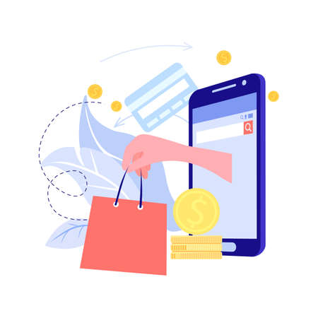 Shopping online with website or mobile application concept. Sale and buy in internet. Vectorのイラスト素材