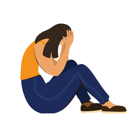 Anxiety woman. Depression, sad, stress and emotional problem. Unhappy female or girl. Vectorのイラスト素材