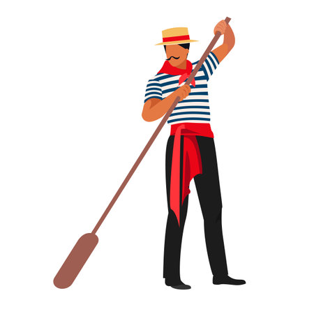 Gondolier person. Italy and Venice traditional man who drove gondola.のイラスト素材