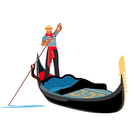 Venice gondola. Italy old boat with gondolier. Europe traveling concept.のイラスト素材