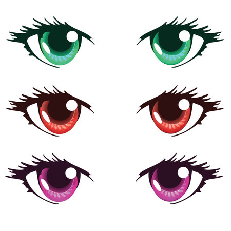 Green Red and Purple Color Anime Eyesのイラスト素材