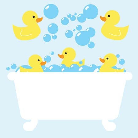 blue rubber ducky bubble bathのイラスト素材