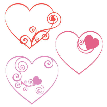Red Romantic Swirl Valentine Hearts set 3のイラスト素材