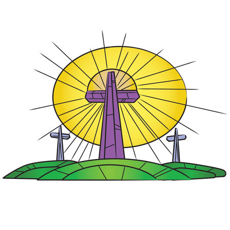 Stained Glass Easter Crosses On a Hillのイラスト素材