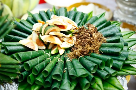Areca nut, betel nut chewed with the leaf is mild stimulant の写真素材