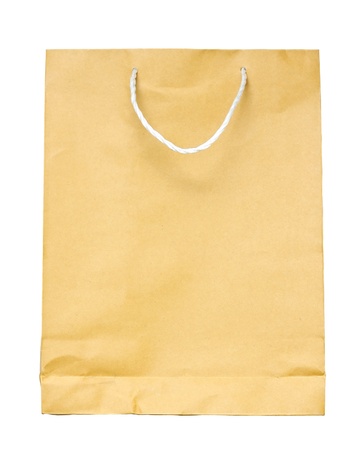 Brown paper bag isolated on white background の写真素材