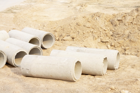 Concrete Drainage Pipe on a Construction Siteの写真素材