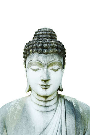 Stone Statue of Buddha on white backgroundの写真素材
