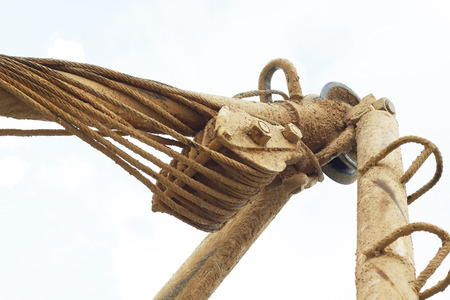 dirty sling for crane hook and Pulley Block Tackle Rope Pullの写真素材