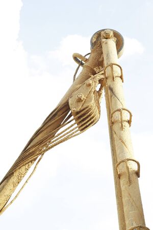 dirty sling for crane hook and Pulley Block Tackle Rope Pullの写真素材