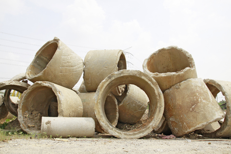 Concrete drainage pipe on a construction siteの写真素材