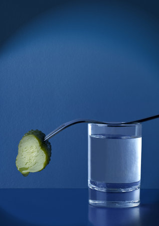Russian vodka with pickled cucumberの写真素材