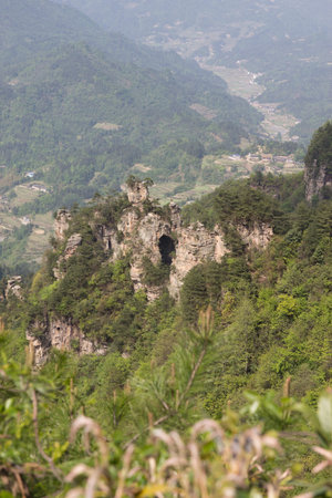 A mountain with hole of Tien mansanの写真素材