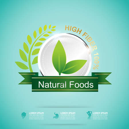 High Fiber Food and Vitamin Vector Concept Label in Background Greenのイラスト素材