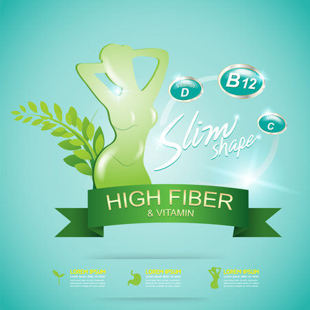Fiber in Foods and Vitamin Vector Concept Labelのイラスト素材