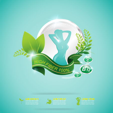 Fiber in Foods and Vitamin Vector Concept Labelのイラスト素材