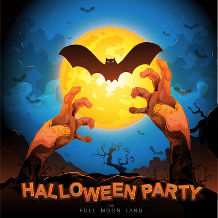 Halloween Party Vector Concept Full Moon Landのイラスト素材