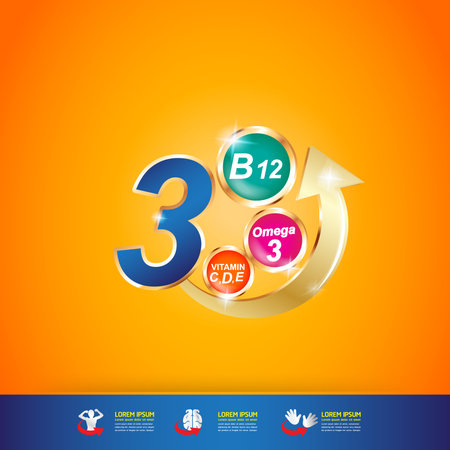 Omega and Nutrition Vitamin icon Label Conceptのイラスト素材