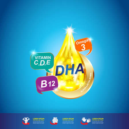 Omega and Nutrition Vitamin icon Label Conceptのイラスト素材