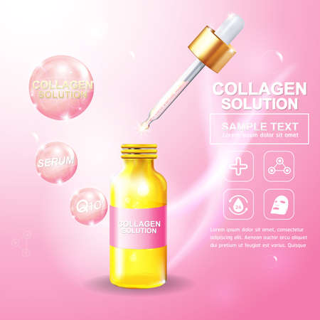 Collagen Serum and Vitamin Background Concept Skin Care Cosmetic.のイラスト素材