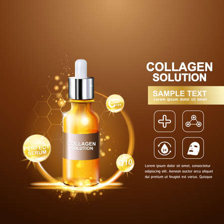 Collagen Serum and Vitamin Background Concept Skin Care Cosmetic.のイラスト素材
