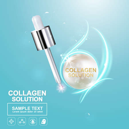 Collagen Serum and Vitamin Background Concept Skin Care Cosmetic.のイラスト素材