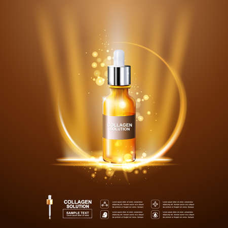 Collagen Serum and Vitamin Background Concept Skin Care Cosmetic.のイラスト素材