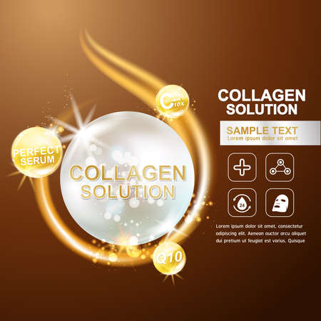 Collagen Serum and Vitamin Background Concept Skin Care Cosmetic.のイラスト素材