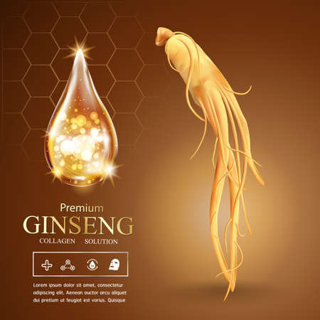 Collagen Serum Ginseng and Vitamin Background Concept Skin Care Cosmetic.のイラスト素材