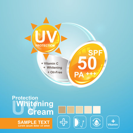 Protection UV and Whitening Cream Skin care conceptのイラスト素材