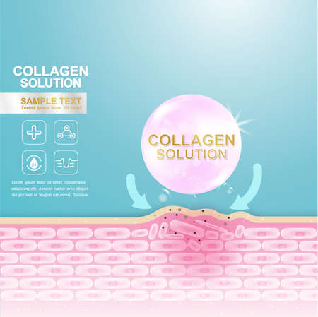 Collagen Serum and Vitamin Background Concept Skin Care Cosmetic.のイラスト素材