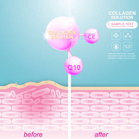 Collagen Serum and Vitamin Background Concept Skin Care Cosmetic.のイラスト素材