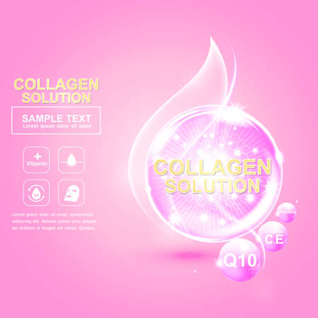 Collagen Serum and Vitamin Background Concept Skin Care Cosmetic.のイラスト素材