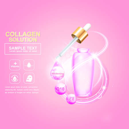 Collagen Serum and Vitamin Background Concept Skin Care Cosmetic.のイラスト素材