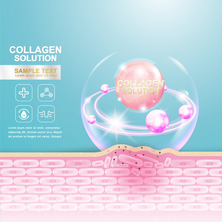 Collagen Serum and Vitamin Background Concept Skin Care Cosmetic.のイラスト素材