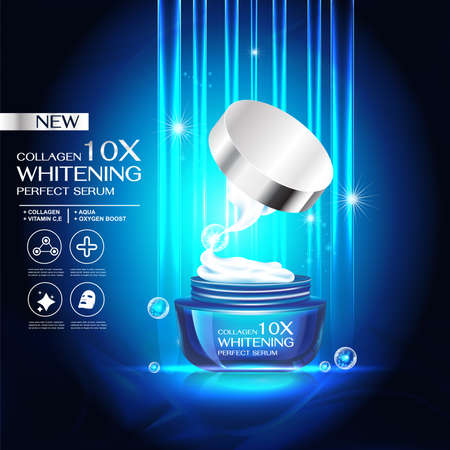 Collagen Whitening Serum Drop and Vitamin Background Skin Care Cosmetic concept.のイラスト素材