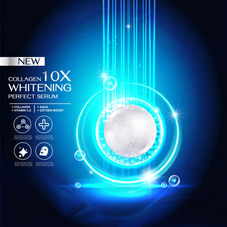 Collagen Whitening Serum Drop and Vitamin Background Skin Care Cosmetic concept.のイラスト素材