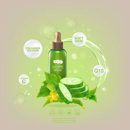 Cucumber Serum Collagen and Vitamin for Skin Concept vector illustration.のイラスト素材