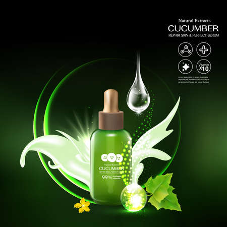 cucumber Serum Collagen and Vitamin for Skin Concept vector illustration.のイラスト素材