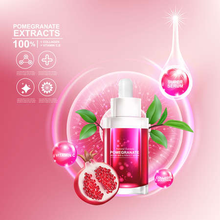 Pomegranate Serum Collagen and Vitamin for Skin Concept vector illustration.のイラスト素材