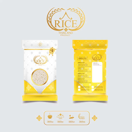 Rice of Thailand Packaging Food Product and Background Vector Concept Thai Arts.のイラスト素材
